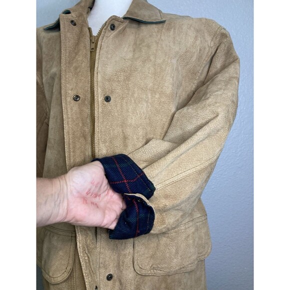 Suede Leather Jacket Womens M Tan Zip Up & Snap Flannel Lined 90s Y2K Western - Picture 5 of 11